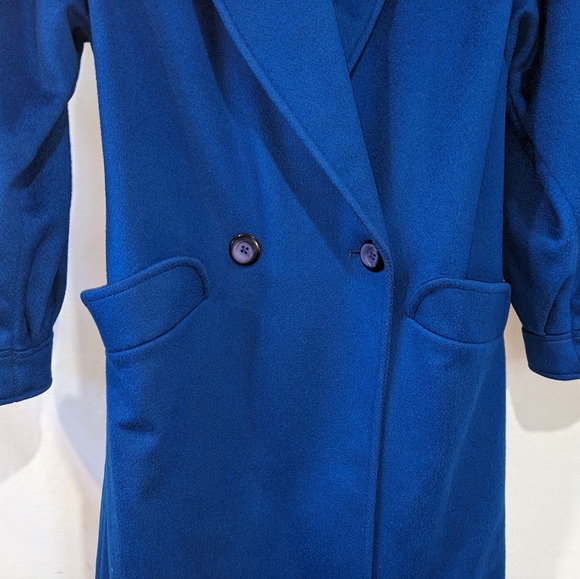 Stunning Electric Royal Blue Vintage Ashley Scott 100% Wool Long Coat Jacket - Picture 6 of 11